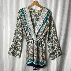 Style Rack Floral Print Paisley Boho Long Sleeve Romper Size Large